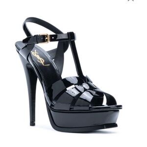 Yves Saint Laurent Glossy Black Strappy Heels